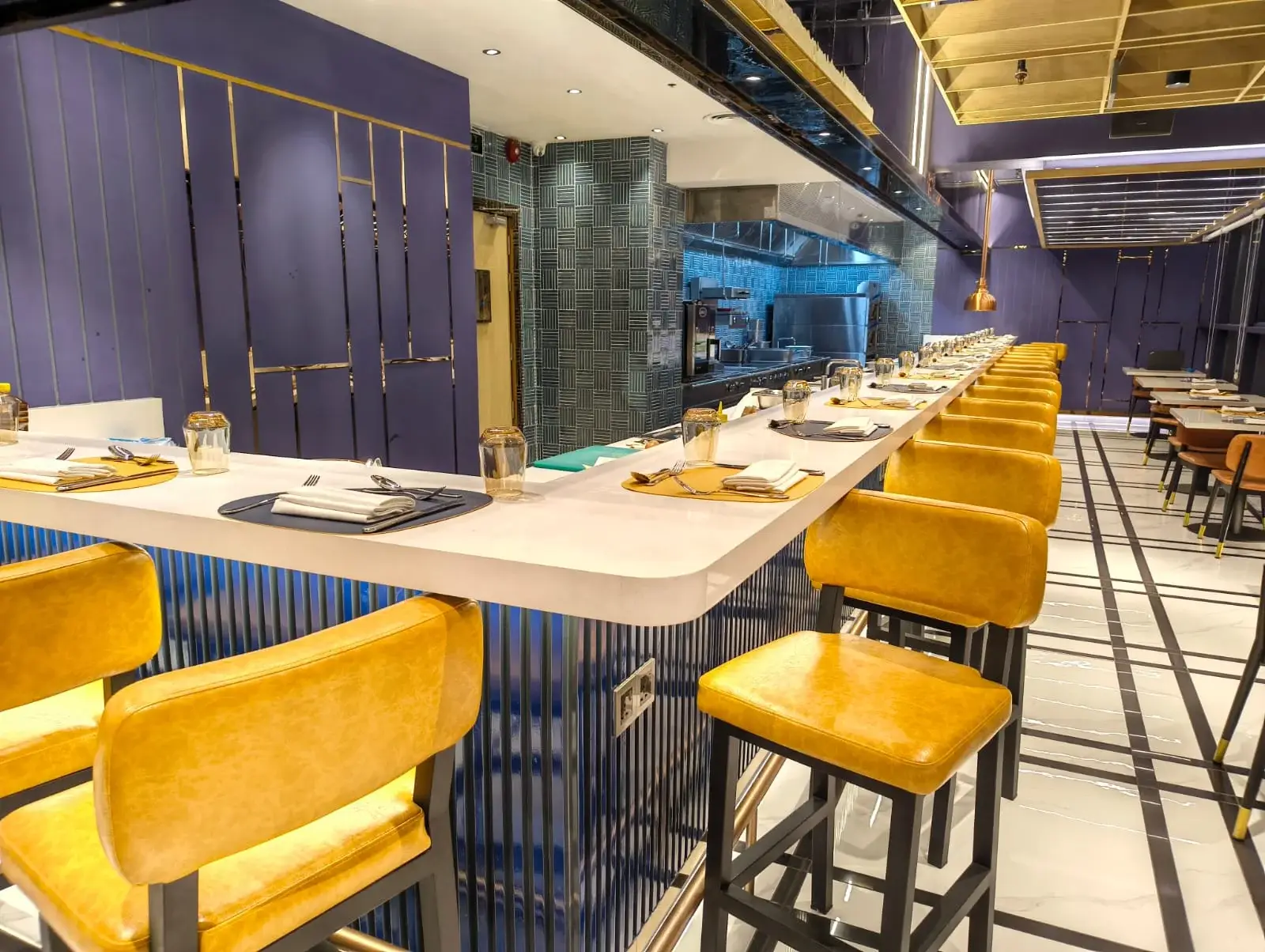 Corporate event space Gulshan with counter seating settings