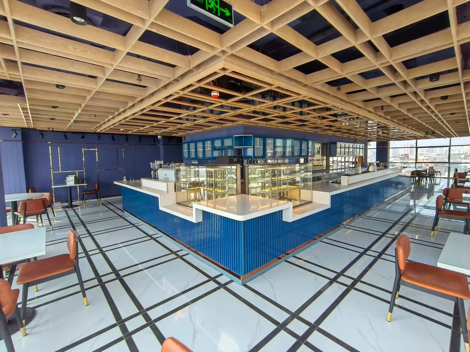 Cafe in Gulshan with blue interior and daylight window view