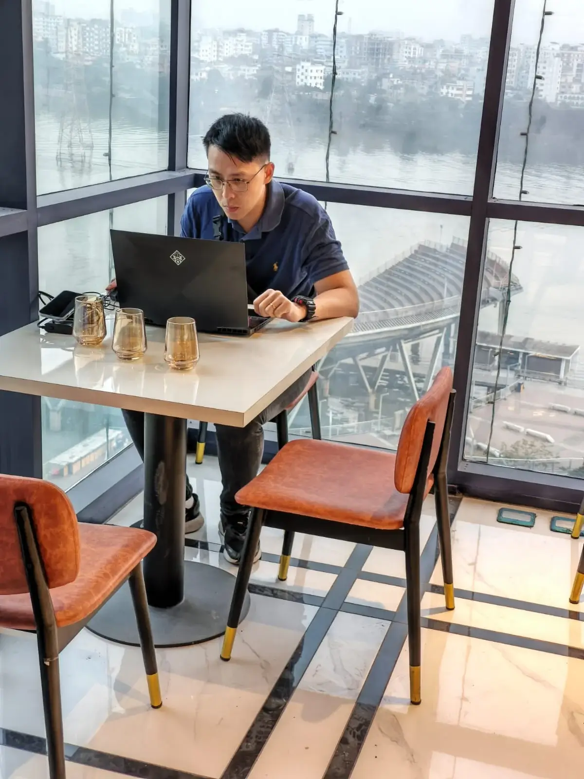 Quiet place to work with coffee Dhaka by lake view window