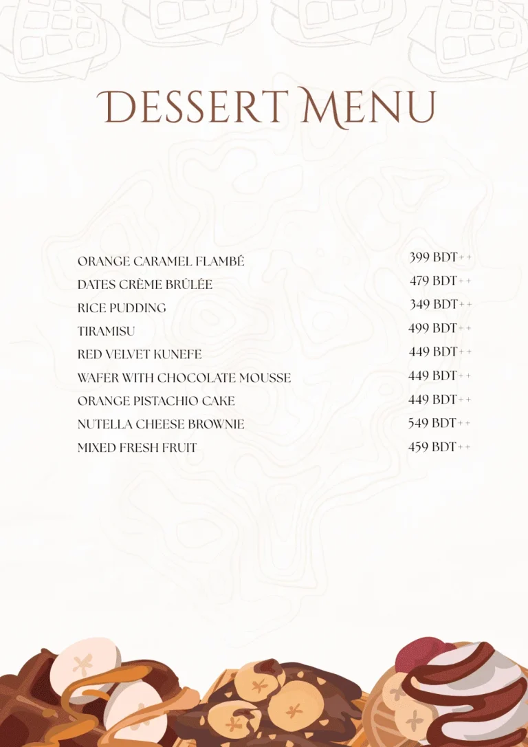 Cafe Jheel dessert menu listing cakes and sweet treats today